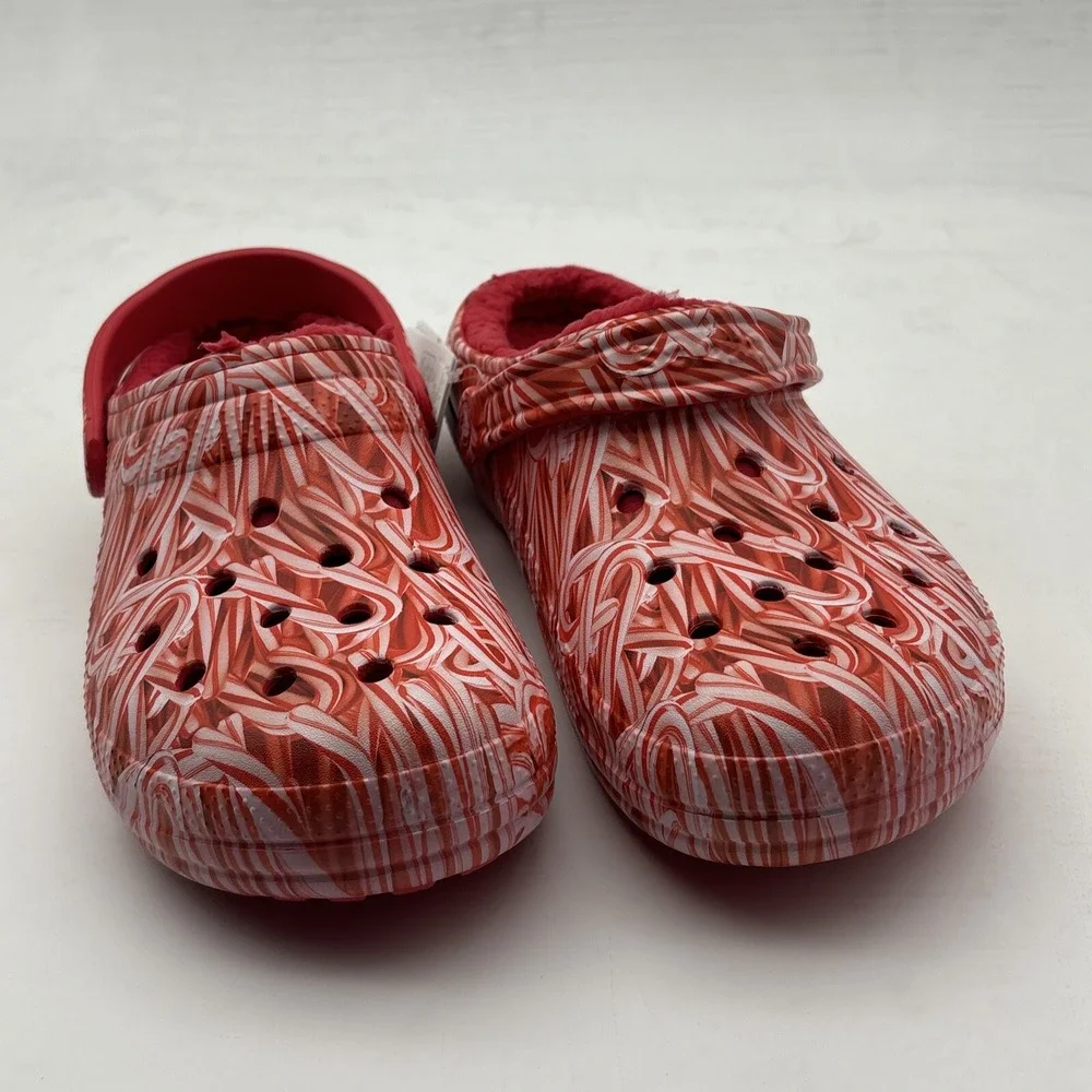 Crocs Classic Lined Candy Cane Clogs Men's Size 12 Red White Christmas Slip On